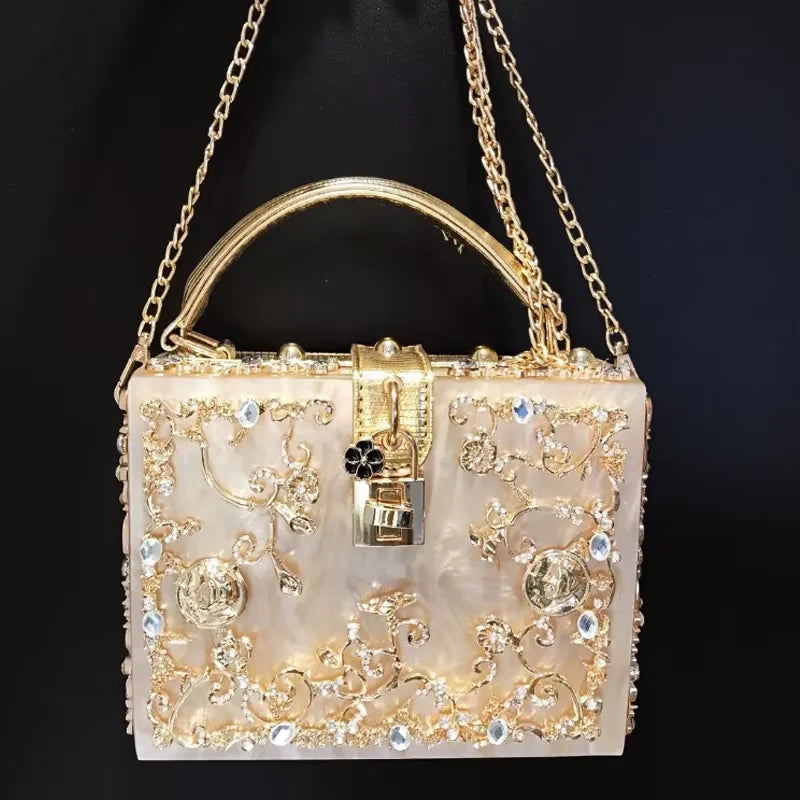 High Grade Acrylic Evening Bag Luxury Rhinestone Designer Clutch Purse Women Shoulder Bag Clutches for Wedding Party Handbag