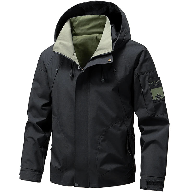 2026 Spring Waterproof Hooded Jacket Men Outdoor Softshell Zip Up Windbreaker Jackets Hiking Camping Coat Autumn Thin Overcoat