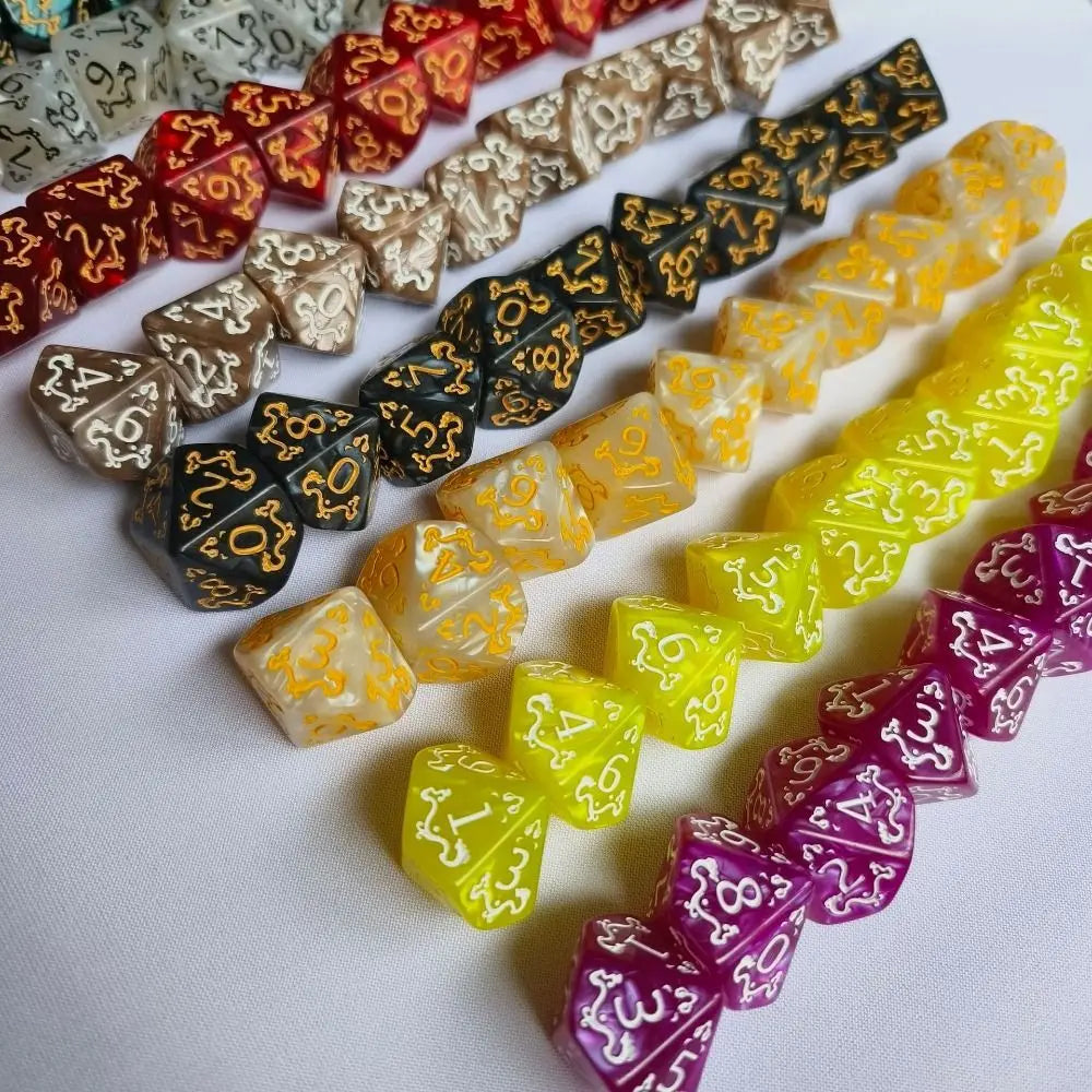 10PCS New Acrylic Dragon Themed Dice Set D10 Yellow Purple Gold Red Dice For Table Games Polyhedral Table Games Dice For D&d DND