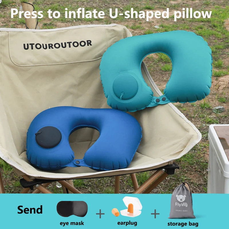 New Outdoor Camping Inflatable U-shape Pillow Comfort Neck Support Milk Silk & Flocked Travel Pillow for Car Plane And Home Use