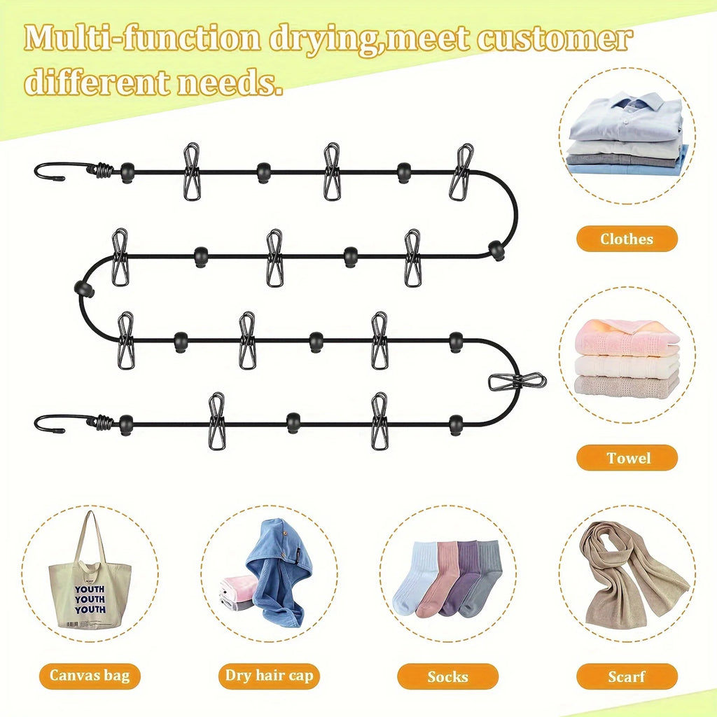 Portable Retractable Non Slip Travel Clothesline With 12 Clips Outdoor Home Travel Clothes Drying Hanging Rope Supplies