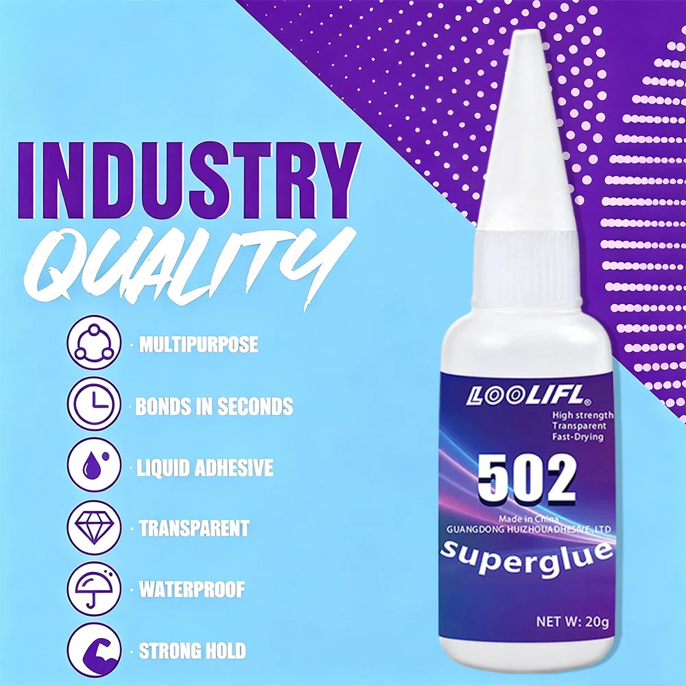 502 Super Instant Glue High Strength Fast Dry Clear Repair Universal Cyanoacrylate Adhesive for Metal Plastic Wood Ceramic Glass