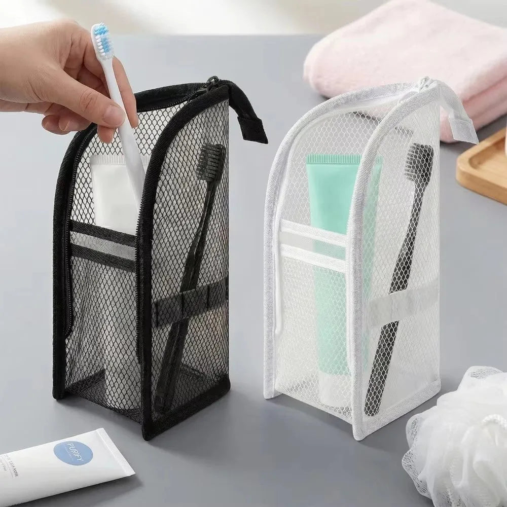 Standing Mesh Toiletry Bag Breathable Quick Dry Toothbrush Case Anti Mold Cosmetic Organizer For Travel College Dorm Gym Shower
