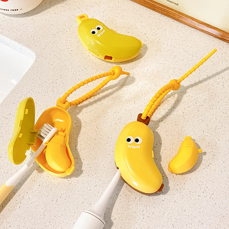 2in1 Banana Toothbrush Holder With Toothpaste Box Cute MIni Toothbrush Protective Cap Portable Brush Cap Case Travel Household