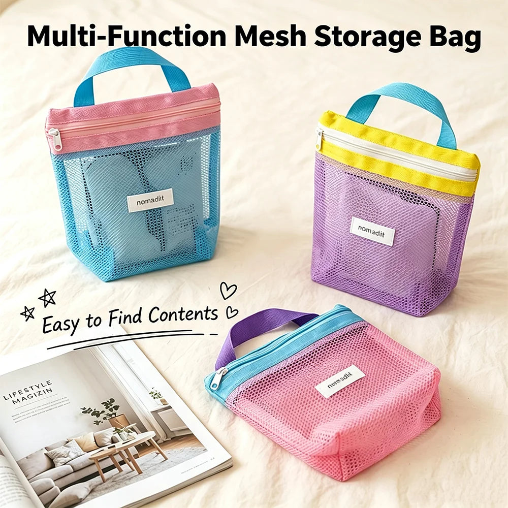 New Dopamine Mesh Toiletry Bag Transparent Portable Cosmetic Bags Large Capacity Handbag Makeup Underwear Storage Bag Travel Bag