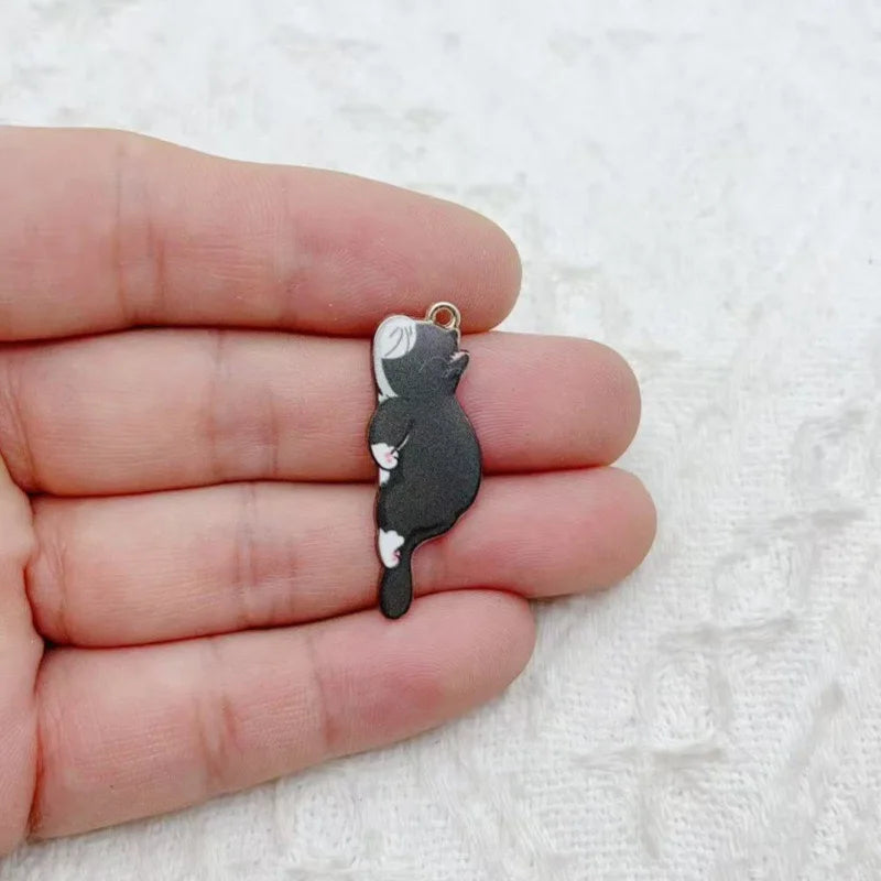 10pcs Cute Cat Printed Cartoon DIY Alloy Drip Oil Accessories Keychain Pendant Necklace Pendant Decoration