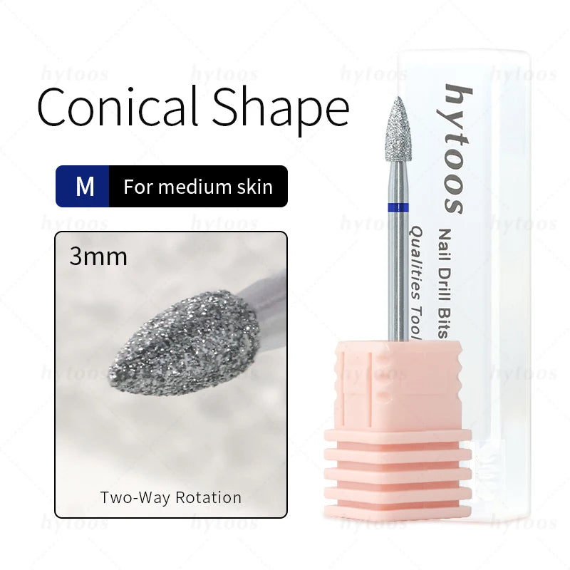 HYTOOS Cone Chrome Diamond Nail Drill Bits Pro Russian Cuticle Clean Bit for Nail Drill Dead Skin Cuticle Cleaner Nail Prep Tool