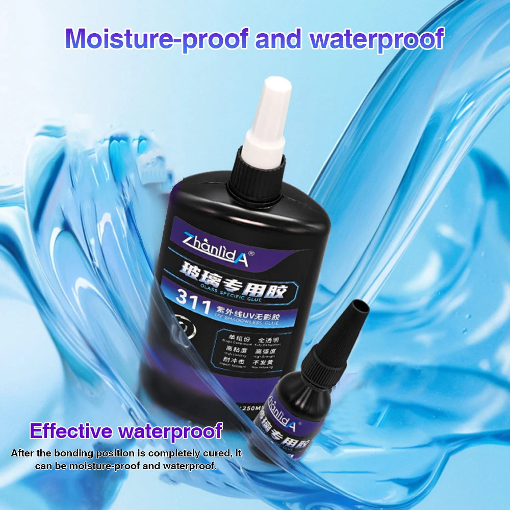 10/50ML Zhanlida 311 UV Shadowless Glue for Glass Coffee Table Crystal DIY Handicraft Transparent Soft Quick-drying UV Adhesive
