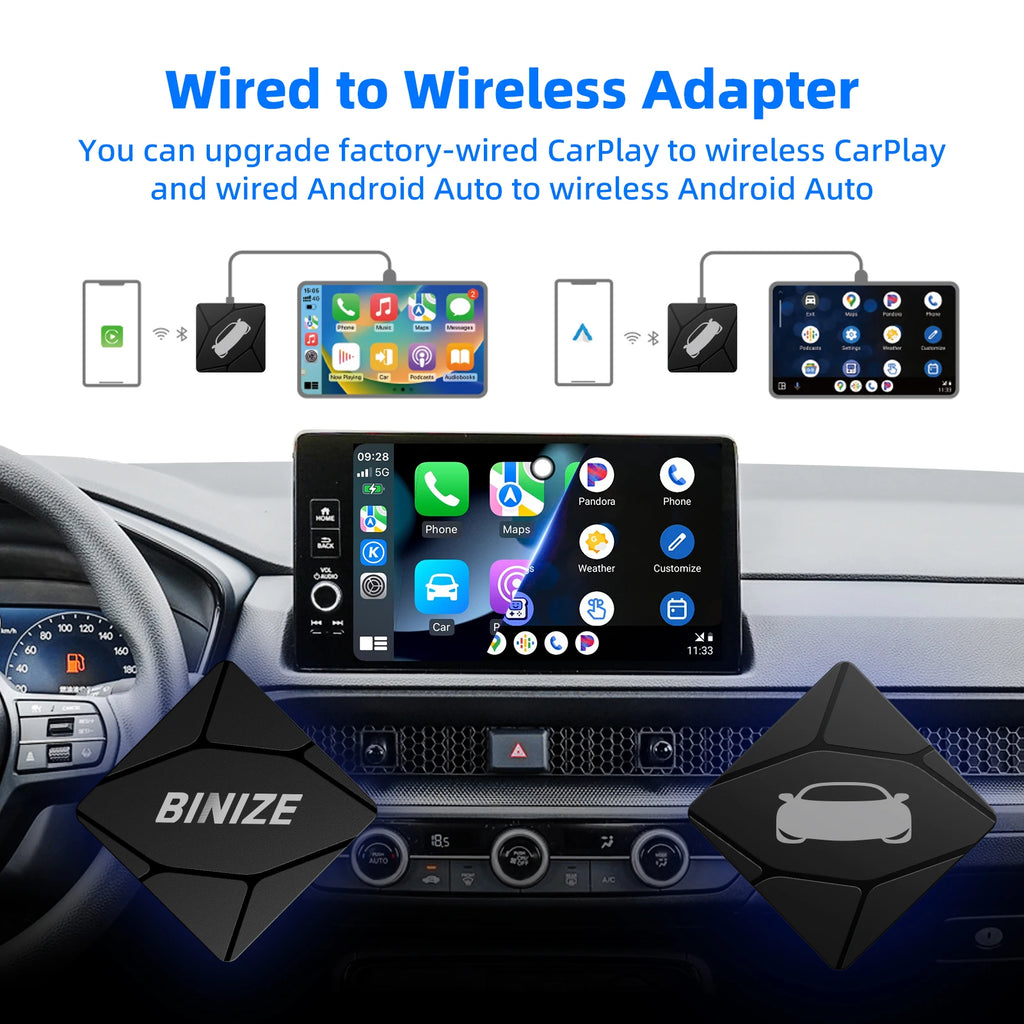 Binize 2-in-1 USB Wireless CarPlay Adapter For Factory Or OEM Cars Support Wired CarPlay ( Wired To Wirless Carplay Adapter)