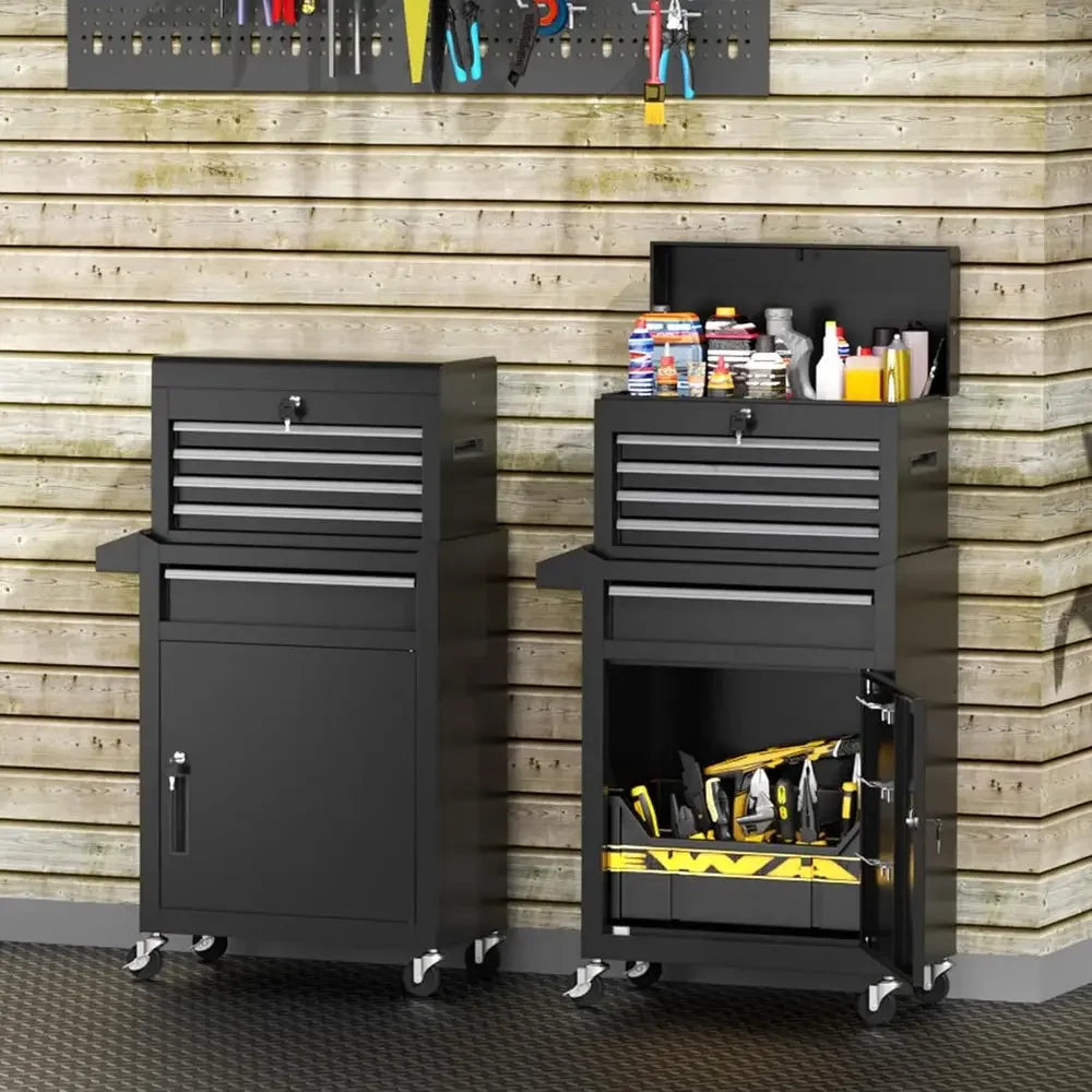 Portable Tool Chest on Wheels with 5 Drawers, Detachable Cabinet for Secure Storage in Workshops and Garages
