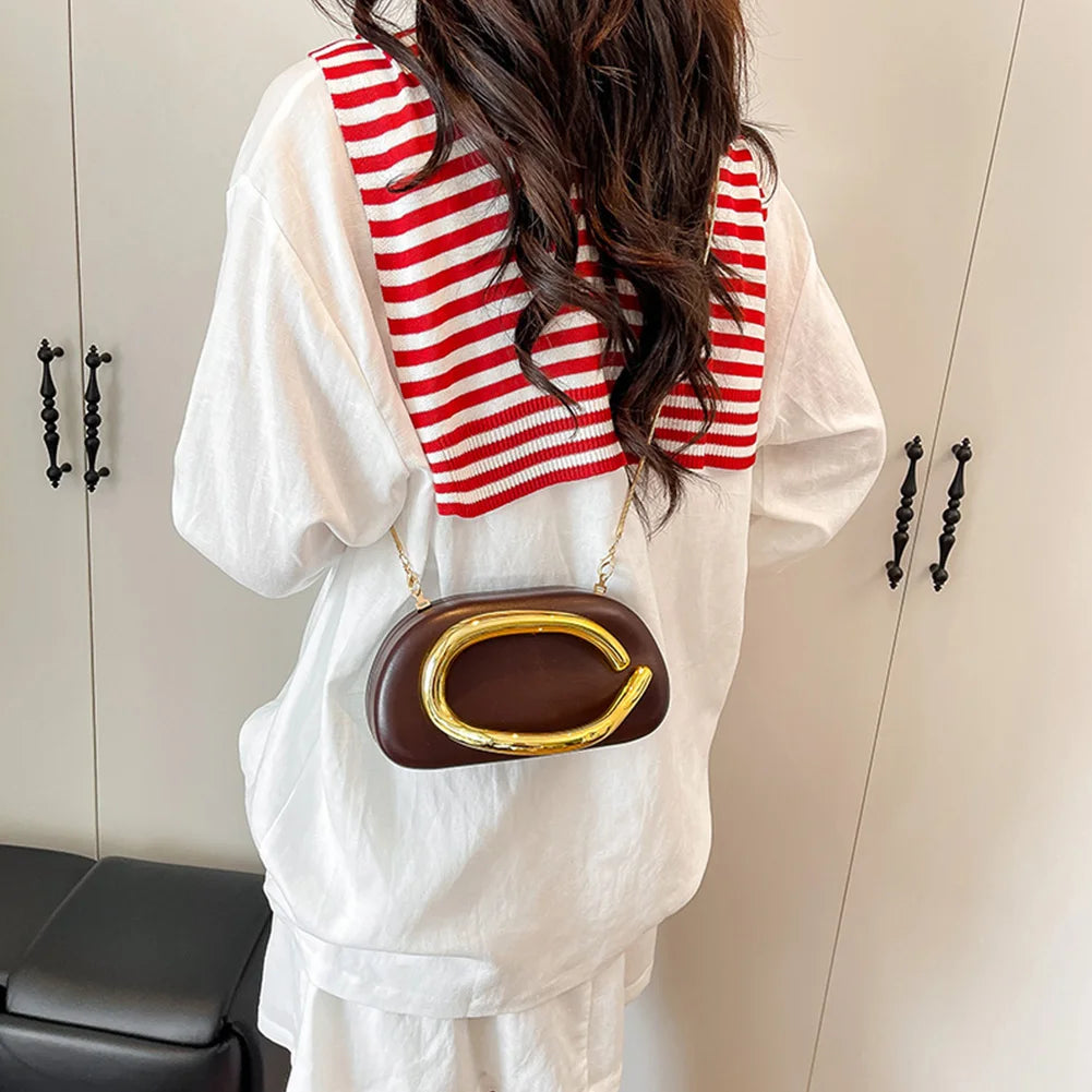 Trendy Clutch Purses PU Leather Crossbody Shoulder Bag Women Metal Decoration Evening Bag for Evening Dinner