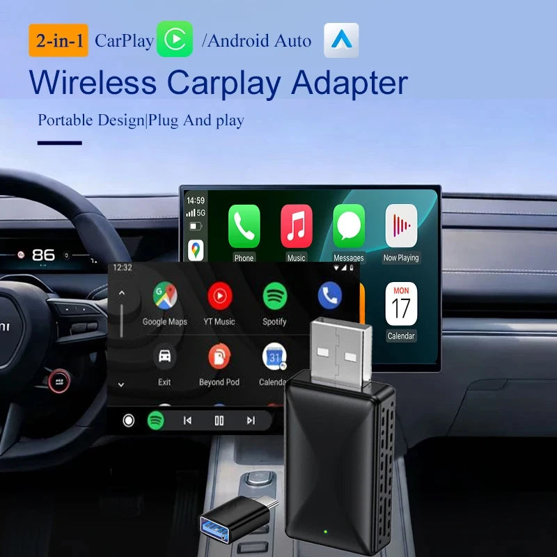 2026 New 2-in-1 Wireless CarPlay & Android Auto Adapter, Wired to Wireless, Plug & Play, Car Smart Dongle, Fit 98% Cars, Bluetooth 5.4+WiFi6, Low Latency, for iPhone & Android