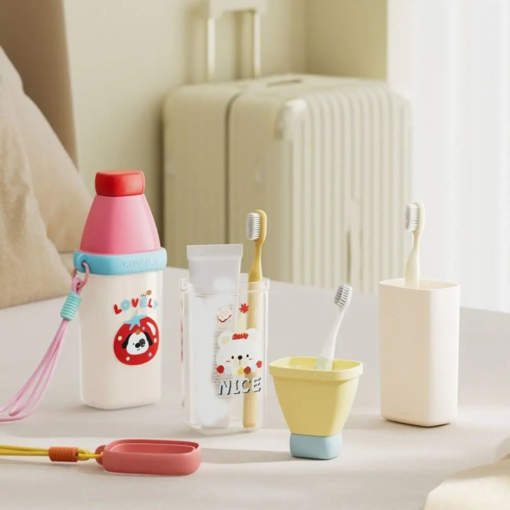 Plastic 3 in 1 Toothbrush Cup Cartoon Large Capacity Mouthwash Cup Space Saving Toothbrush Toothpaste Storage Box For Home