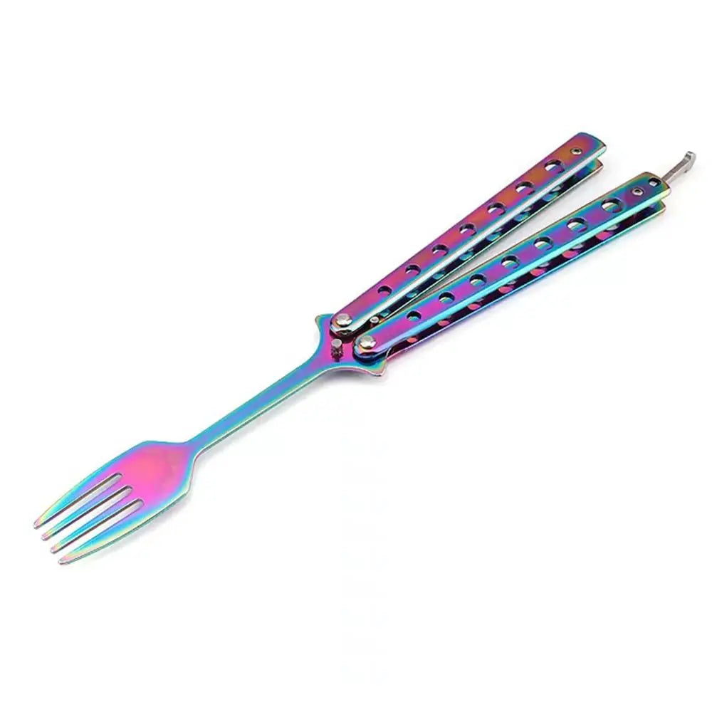 Durable Stainless Steel Butterfly Folding Spoon Fork Practice Training Outdoor Camping Tableware Balisong Training Tool