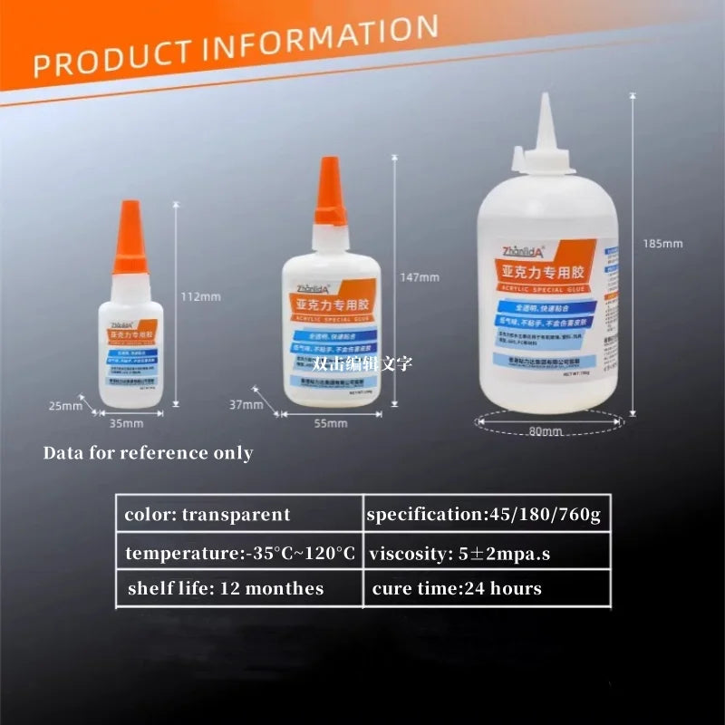 Zhanlida Acrylic Specific Glue Transparent Liquid Adhesive Bonding ABS PC Board Crystal PMAA Glass Strong Traceless Quick Drying