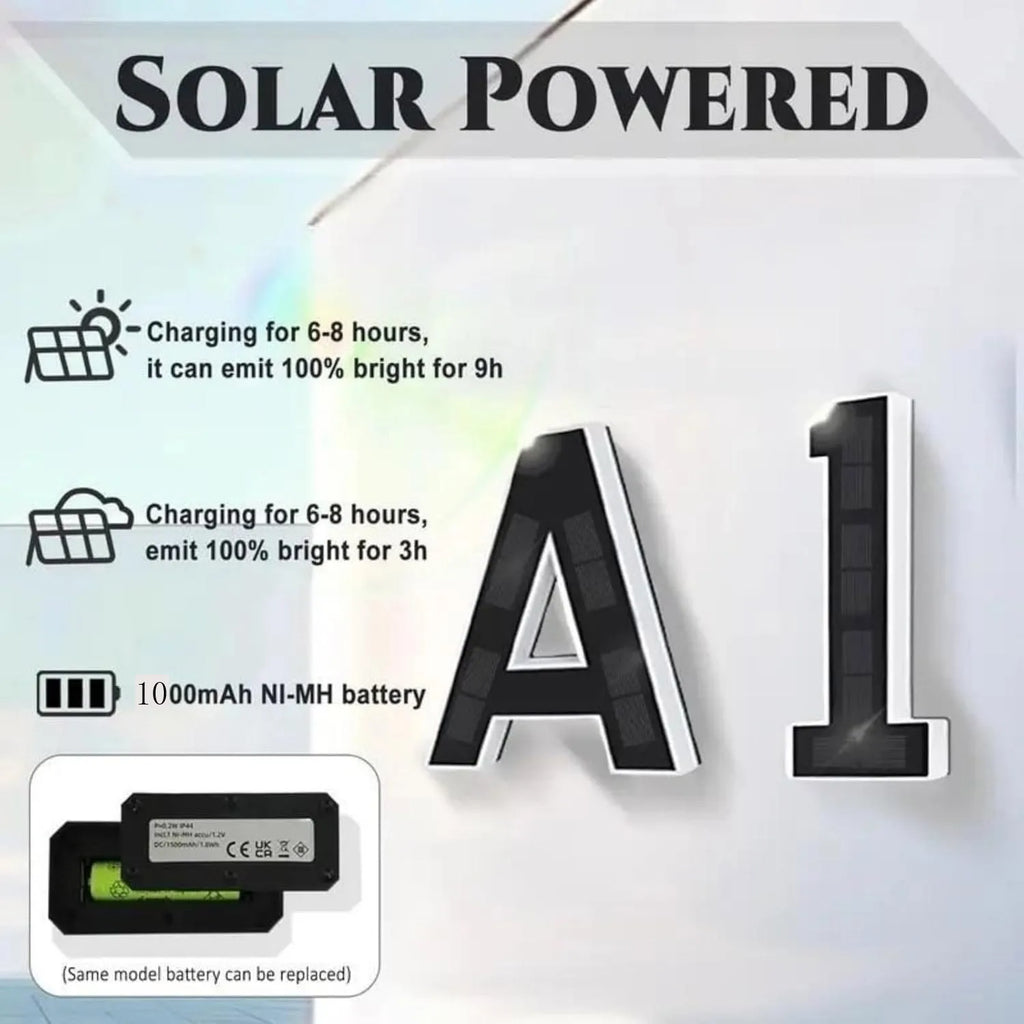 12CM Solar-Powered Outdoor House Number Light, House Numbers with Solar Panel, Waterproof LED Address Numbers for Home