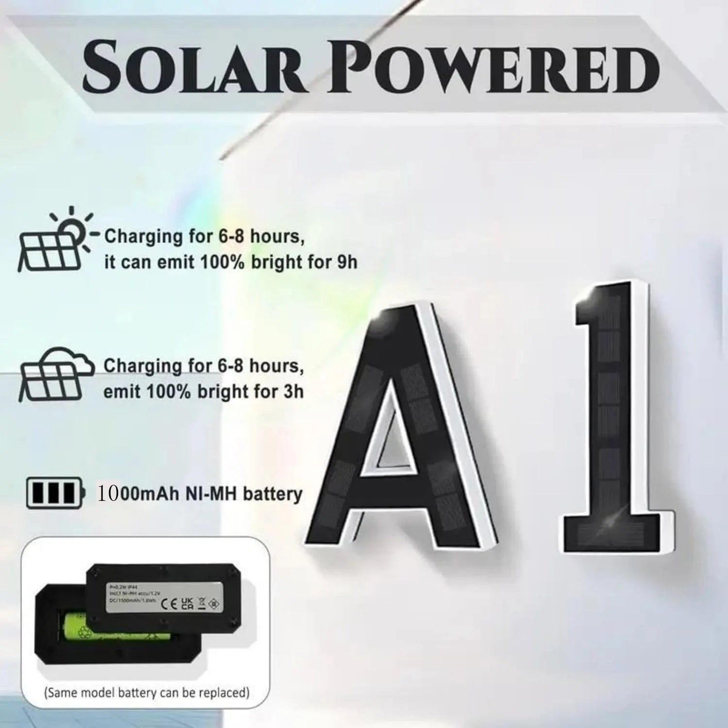 12CM Solar-Powered Outdoor House Number Light, House Numbers with Solar Panel, Waterproof LED Address Numbers for Home