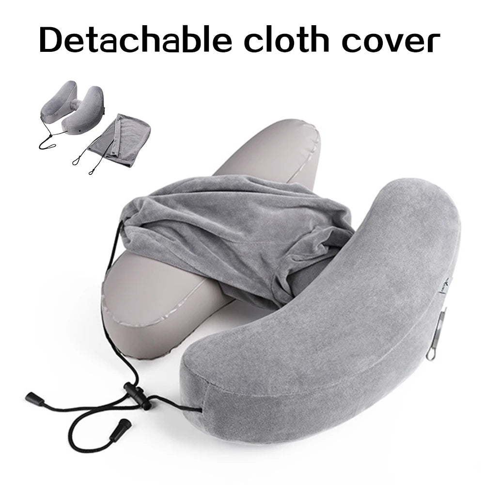 Inflatable Neck Pillow With Hat,U Shape Travel Neck Pillow,Comfort Support Inflatable Airplane Pillow,Airplane Neck Cushion