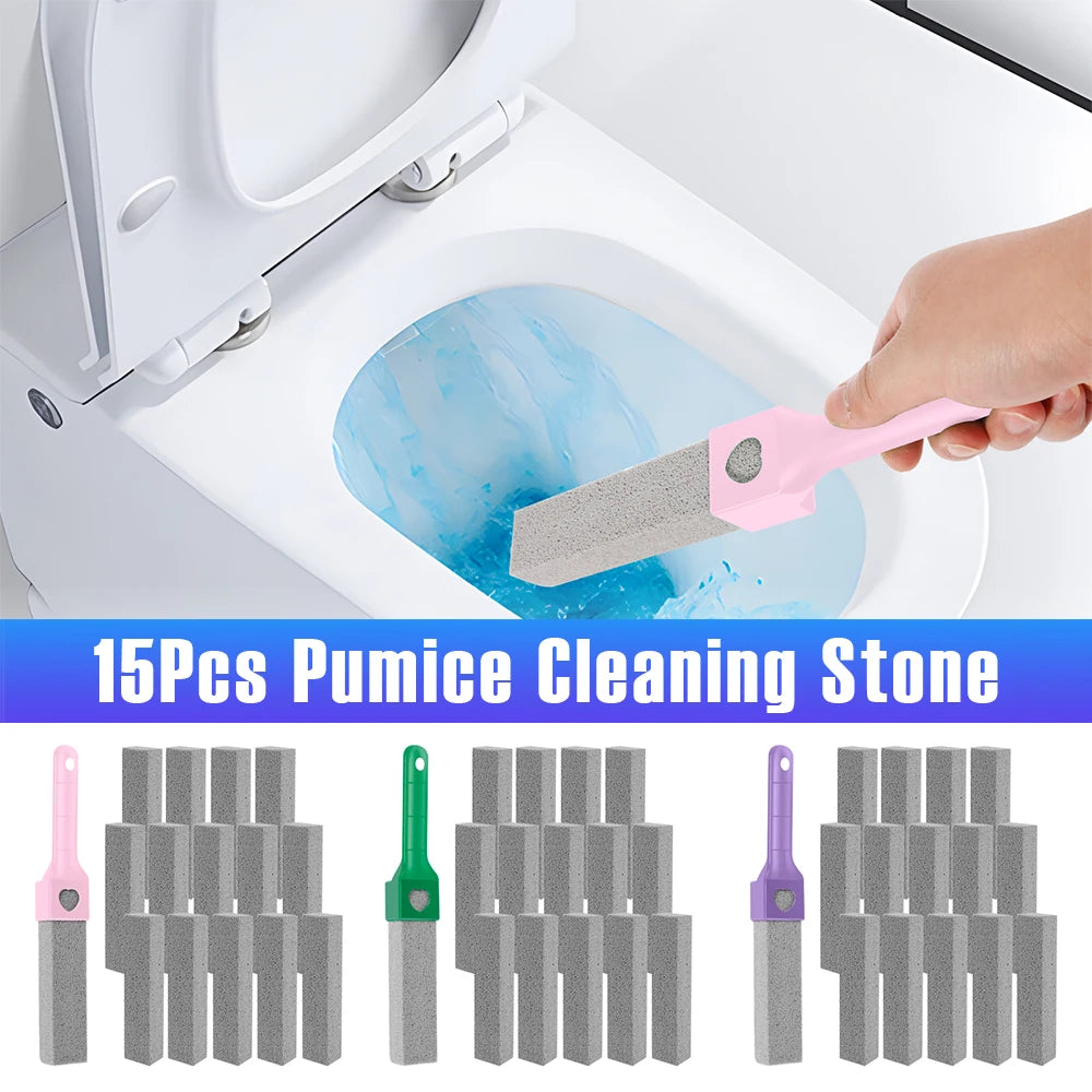 15Pcs Pumice Stone Cleaning Stick Removable Stone Toilet Bowl Cleaner with 1 Handle Bathroom Tile Sink Household Washing Tools