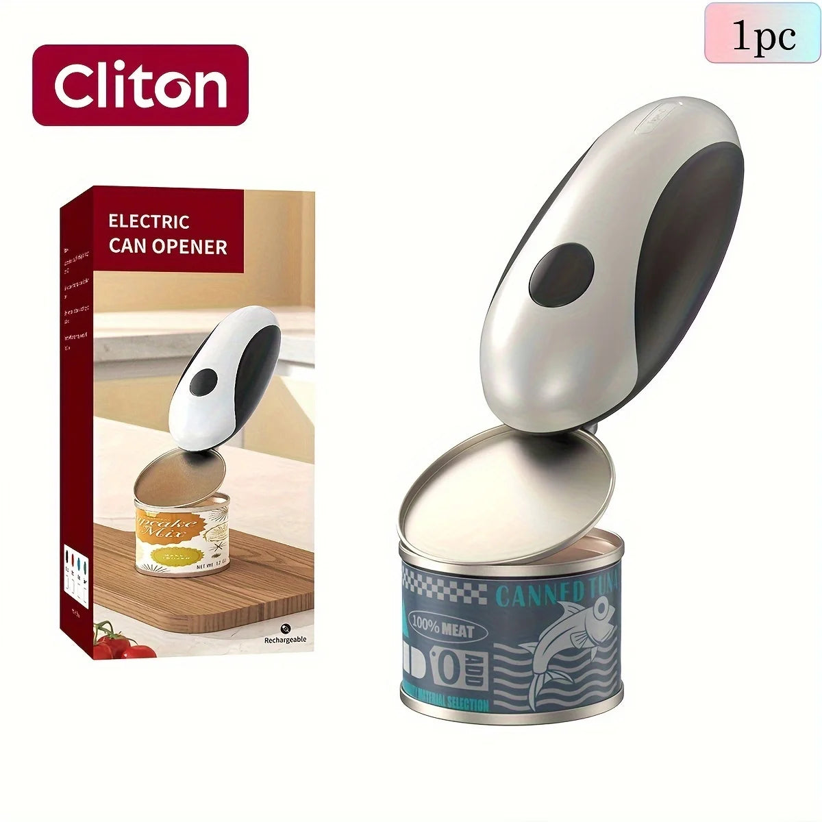 Cordless electric can opener, USB-C kitchen tool, with smooth cutting safety edge, stable grip handle, one-button automatic