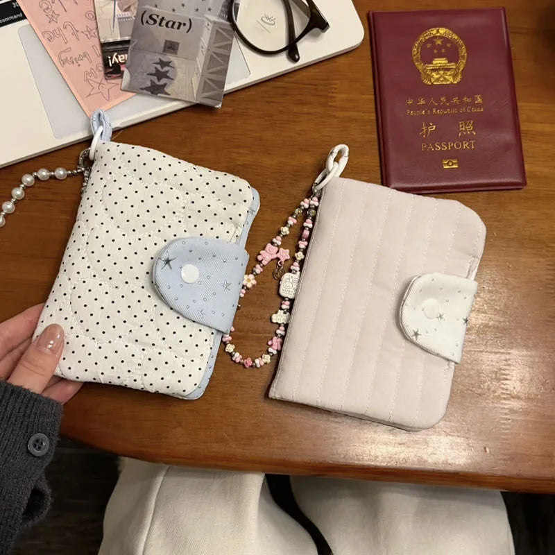Star Dot Print Women Passport Cover Multifunction Credit Card Purse Passport Holder Plane Ticket Organizer Case Wallet for Girl