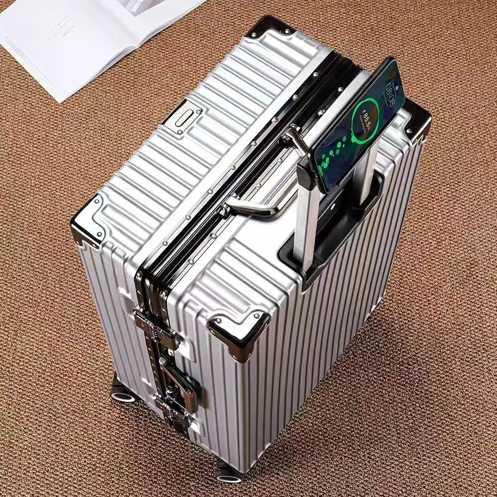 【drop deal】aluminum frame suitcase with 108 rivets, luggage 20-28 inches in size,carry on size  featuring silent all-terrain wheels, a cup holde