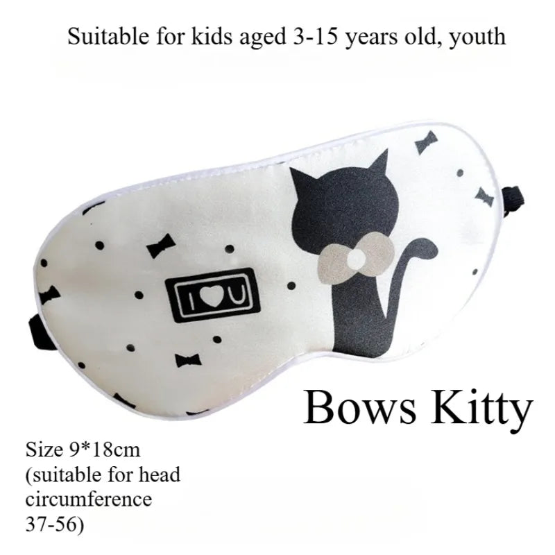 Kids Cartoon Silk Sleep Eye Mask,100% Silk16 Momme Adjustable Elastic Strap Full Blackout Eye Cover for 3-15 Years Old Children