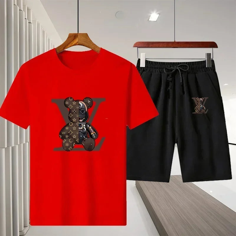 2025 Summer New Men Women Cotton Breathable T Shirt Shorts Two Piece Set Outdoor Casual Short Sleeve Sports Tracksuit Outfit