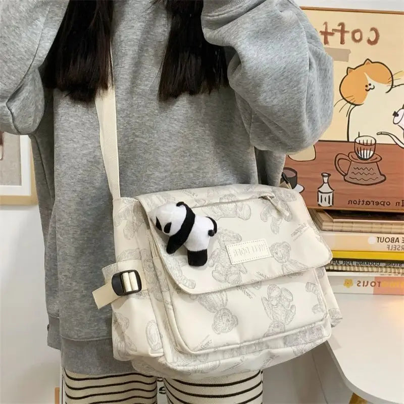 Retro teddy bear cute college style girl crossbody bag Japanese Ins student large capacity versatile mailman bag