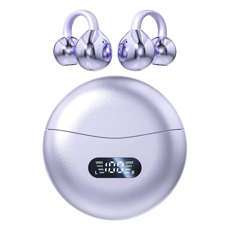 Lenovo Open Ear Clip On Headphones Wireless TWS Earbuds Noise Reduction Low Latency LED Display for Sports Running Gaming