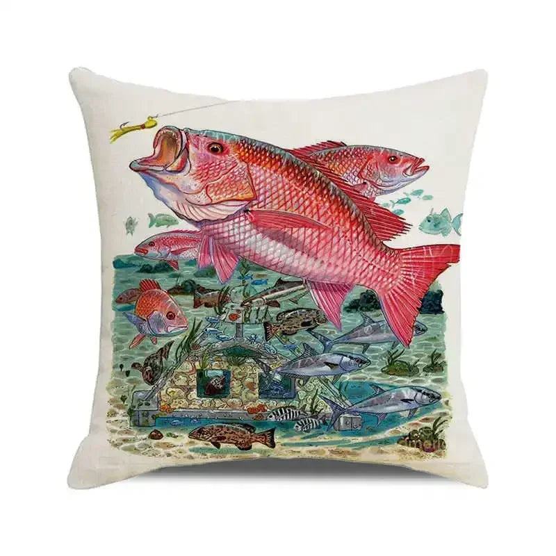 Ocean breeze and small fish pattern Double-sided Printed pillow cover Short plush Suitable living room sofas throw cushion cover