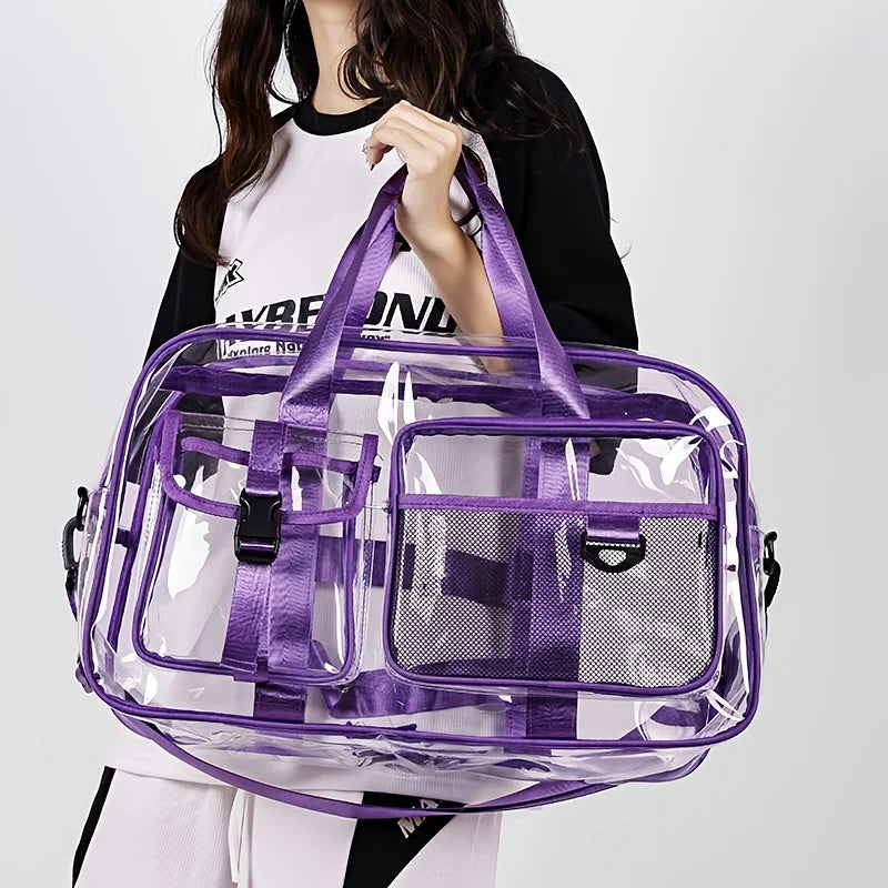 Large Transparent Pvc Travel Gym Bag Large Capacity Waterproof Portable Handbag For Outdoor Beach Sports Daily Storage Carry Use