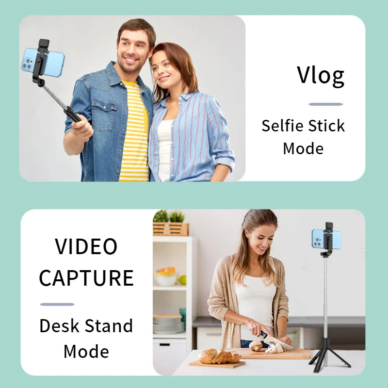 All In One Portable Tripod for iphone Selfie Stick With Fill Light Extendable Phone Stand for Live streaming BT Remote Control