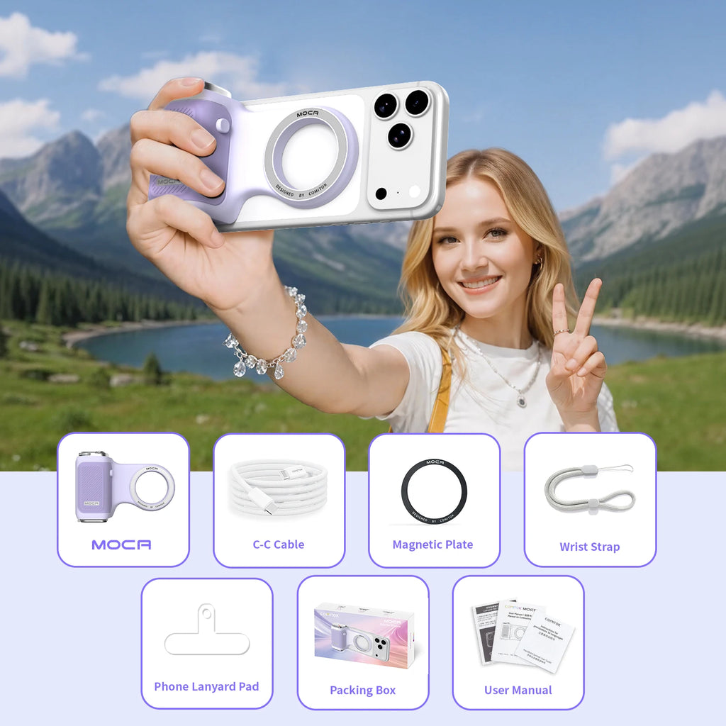 COMITOK iPhone Pro Shooting Too, 1-Click Camera/Lens Flip, DSLR Shutter, Focus Lock, Ergonomic Rechargeable Remote