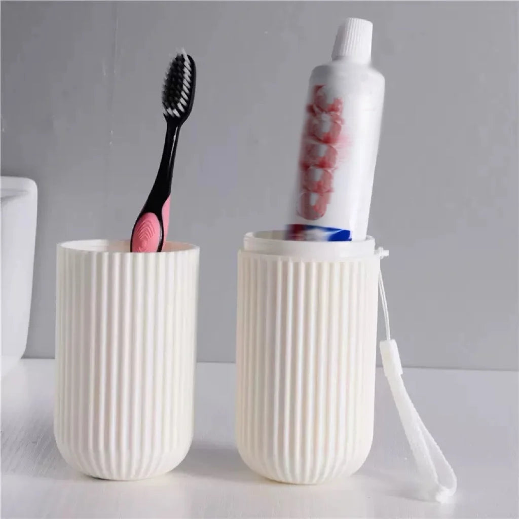 Travel Toothbrush Box Vertical Stripe Portable Mouthwash Cup Brushing Cup Washing Cup Toothware Box Toothpaste Storage Boxes