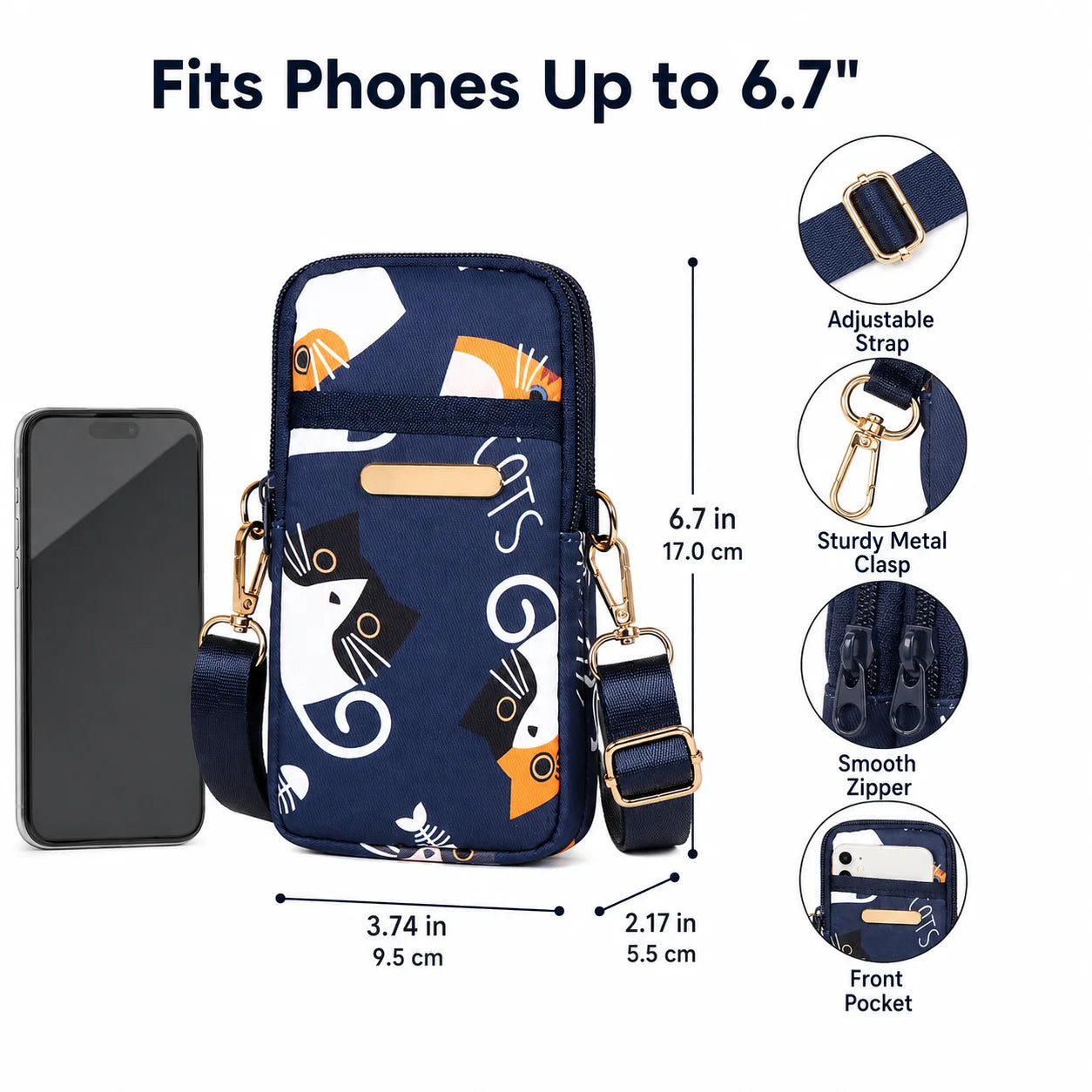 Mini Phone Crossbody Bag for Women 6.7 Inch Cell Phone Purse Running Armband Neck Wallet with Adjustable Strap