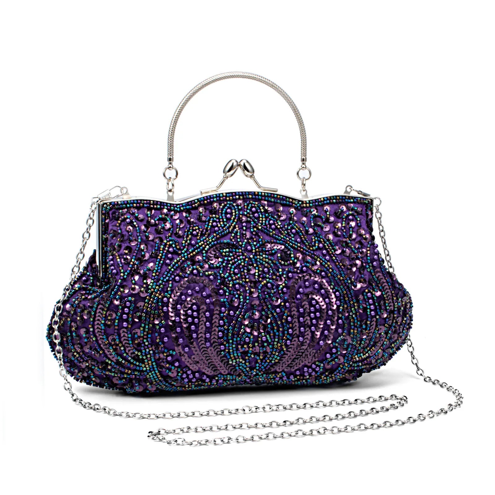 Retro Evening Bags For Women Clutch Bag Embroidered Sequins Beaded Chain Shoulder Bag For Dress Banquet Wedding Handbag Purse