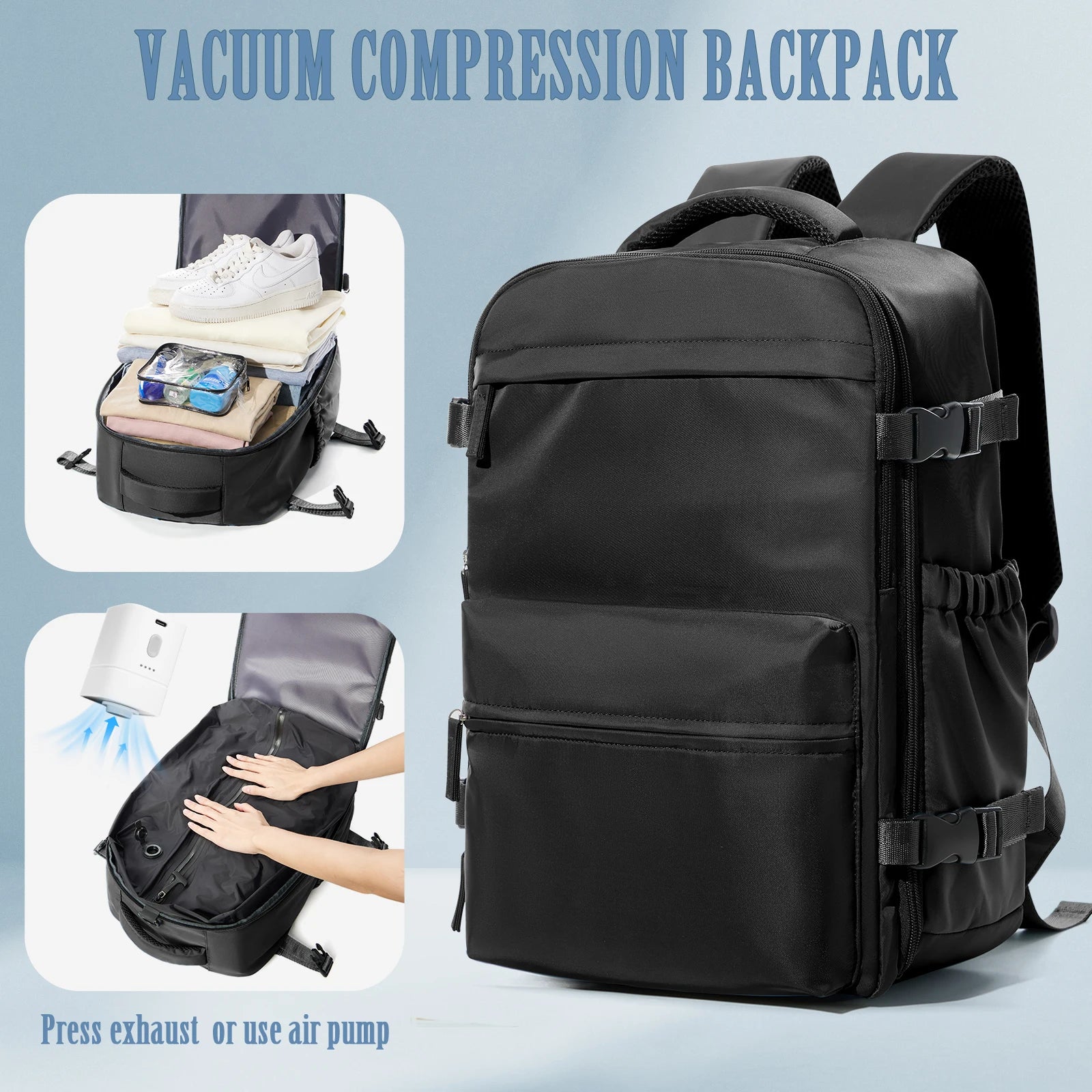 Vacuum Backpack Travel Bag for Men Large Capacity Backpack Business Laptop Backpack Women Men Expandable Backpack School Bag
