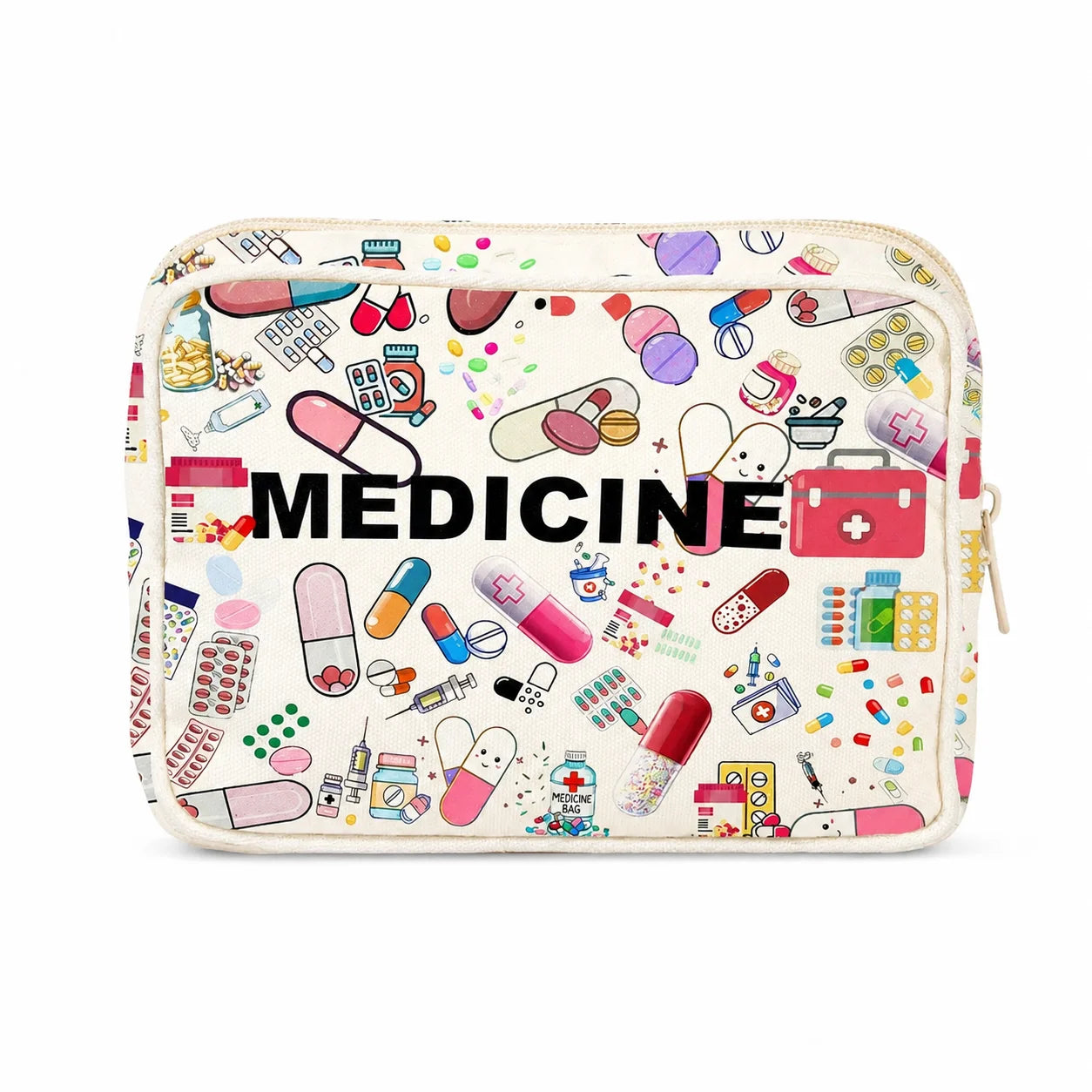Portable Medicine Bag, Cute Pill Print Large Capacity First Aid Organizer Case for Women, Travel, Home, Camping & Emergency