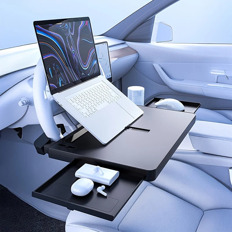 4 IN 1 Telescopic Extendable Car Steering Wheel Laptop Tray Table Load Desk with Dual Retractable Side for Laptop Eating