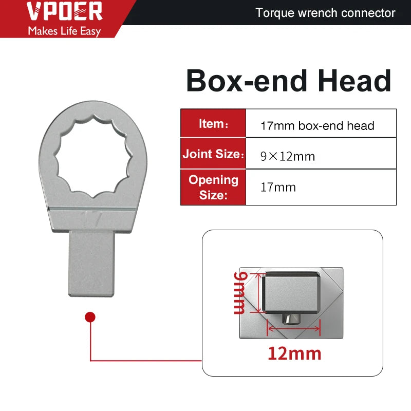 Open Ended Insert Tools 9X12 Torque wrench Head Changeable head Box End Ring Spanner Head Ratchet Insert Tools head