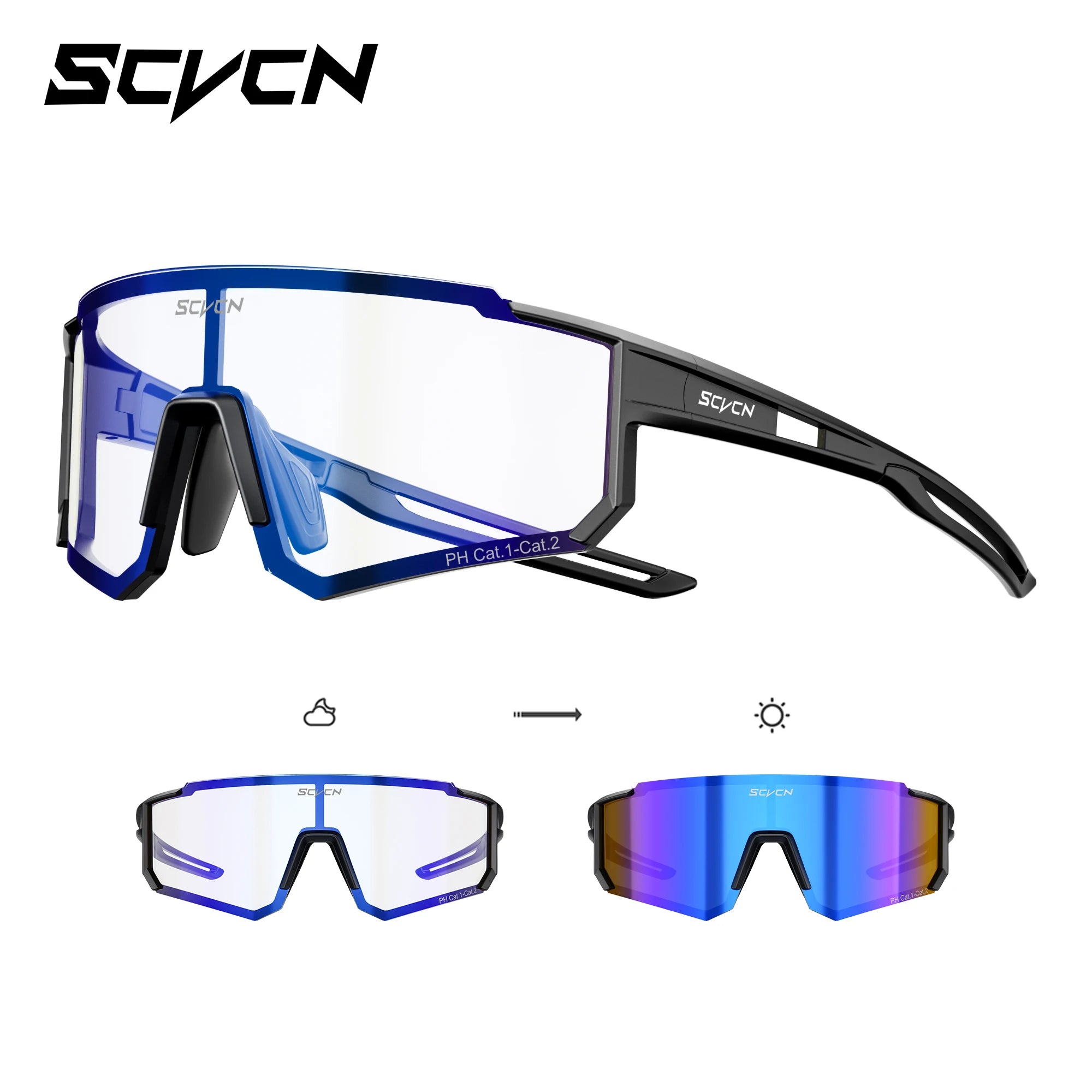 SCVCN UV400 HD Photochromic Hiking Glasses Sports Sunglasses Outdoor Road Fashion Cycling Glasses Windproof MTB Bike Sunglasses