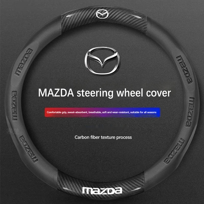 For Mazda 3 5 6 SKYACTIV Axela Atenza CX30 CX5 CX8 CX9 MX5 RX8 RX7 BT50 Carbon fiber Leathe Car Steering Wheel Cover Accessories
