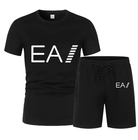 Men's Trend Print Breathable 2-Piece Set, Summer Short Sleeve T-Shirt & Shorts Casual Sports Suit