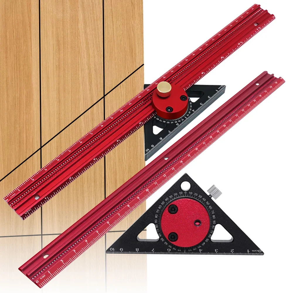 T-Type Woodworking Line Ruler 360 Degree Combination of Triangle Ruler and Straightedge Carpenty Marking Gauge Layout DIY