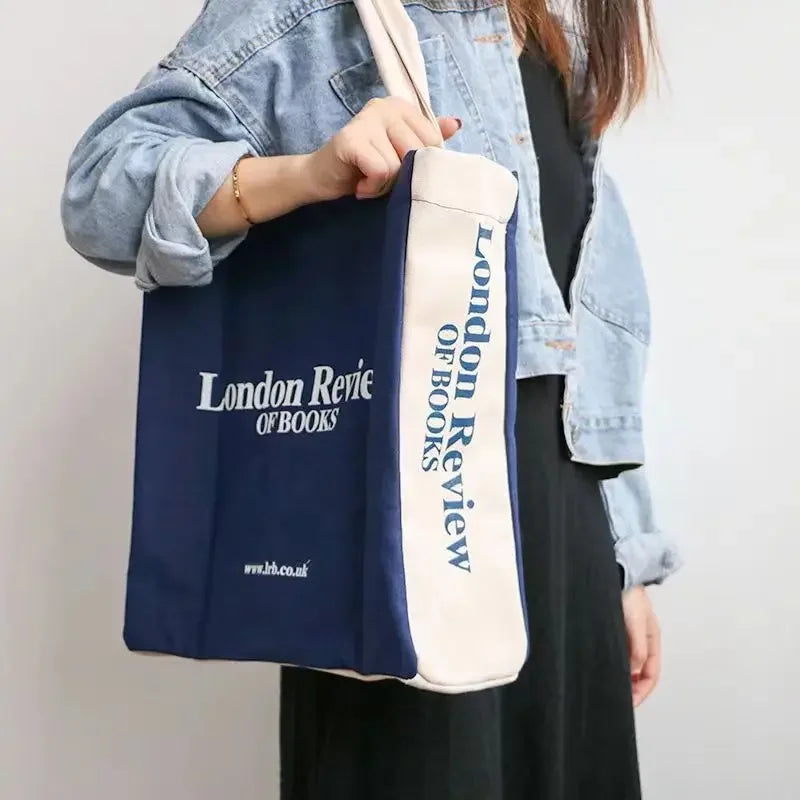 Women Canvas Shoulder Bag London Book Female Casual Tote Large Capacity Shopping Beach Rectangular College Square Bag University
