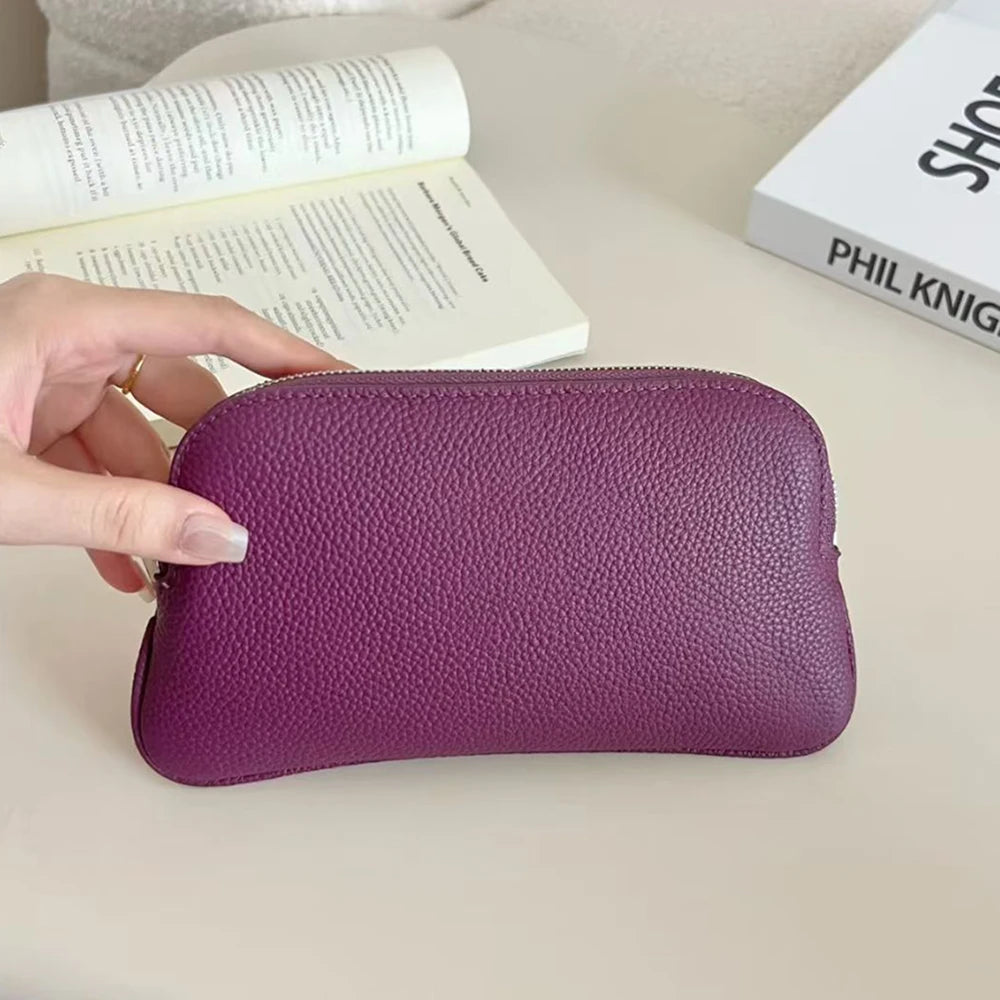 Luxury Simple Design Women Clutch Bag Custom Name 100% Genuine Leather Small Pouch Wallet For Ladies Gift Dropship Clutch Purse
