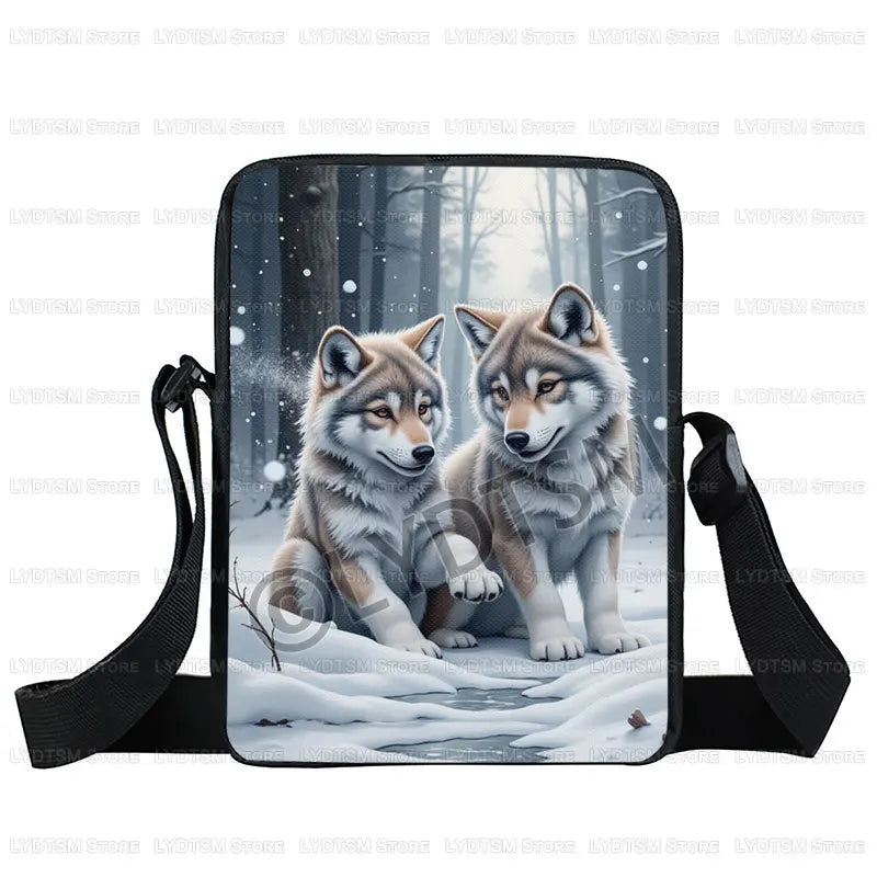 Cool Moon and Howling Wolf Print Crossbody Bag Women Handbag Student Bookbags Phone Wallet Holder Messenger Bags Gift