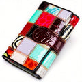 Elegant Ladies Handmade Bag Short Wallet Diamond/Grid Pattern Colourful Splicing Multi Card Position Head Layer Cowhide Ladies Coin Purse Christmas Gifts For Women