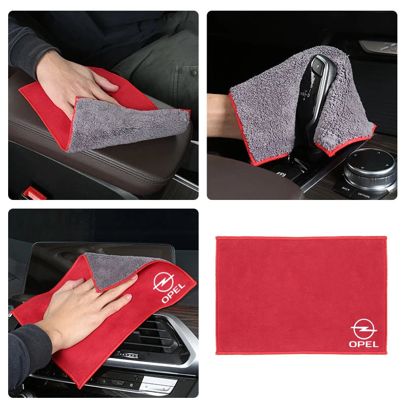 Suede Fleece Microfiber Towel Car Logo Cleaning Rag Cloth For Opel Corsa D Astra Insignia Vauxhall Vectra H G J Antara C Zafira